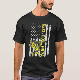 Mens Father's Day Reel Cool Papa Fish American Fla T-shirt