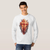 Men's Flaming Christian Cross Long Sleeve Tee T-shirt (Voorkant volledig)