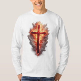 Men's Flaming Christian Cross Long Sleeve Tee T-shirt