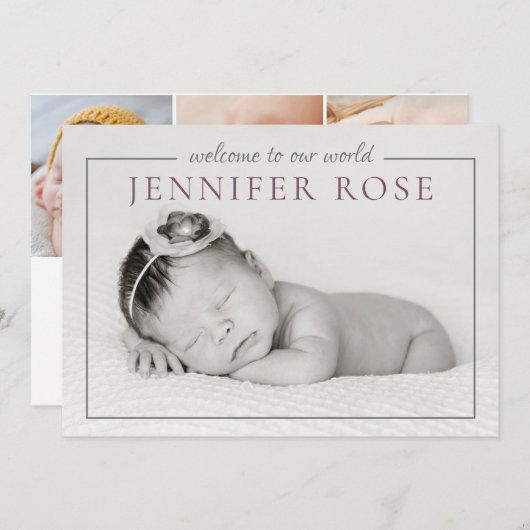 Mens gematigde auve Baby Girl Fotocollage geboorte Aankondiging (Voorkant / Achterkant)