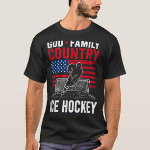 Mens God Familie Land IJshockey Patriottisch T-shirt