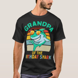 Mens Grandpa Matching Family Shark Birthday T-shirt