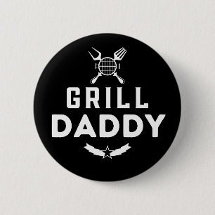 Mens Grill Daddy BBQ En Roken Voor Vaderdag Ronde Button 5,7 Cm
