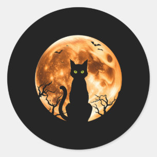 Mens Halloween Kat Maan Zwarte Kat Nacht Vleermuis Ronde Sticker