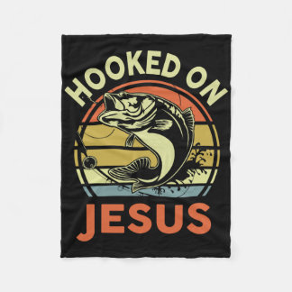 Mens Hooked On Jesus Christian Fishing-shirt Funny Fleece Deken