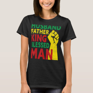 Mens Husband Father King Blessed Man Black Dad T-shirt