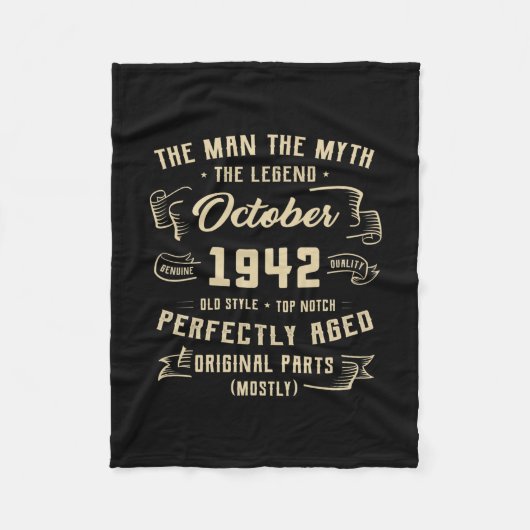 Mens Man Myth Legend October 1942 80th Birthday Fleece Deken (Voorkant)