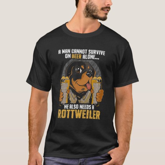 Mens Man Needs Beer And Rottweiler Dog Owner Rot T-shirt (Voorkant)