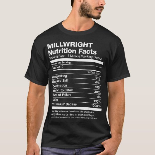 Mens Millwright Nutrition Facts Funny T-shirt (Voorkant)