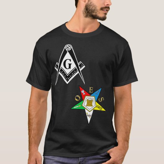 Mens OES Mason Split Long T Masonic Eastern Tee T-shirt (Voorkant)