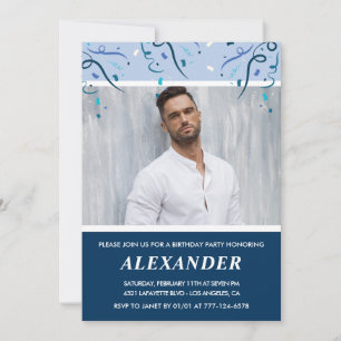 Mens Photo Marine Blue 42e anniversaire invitation