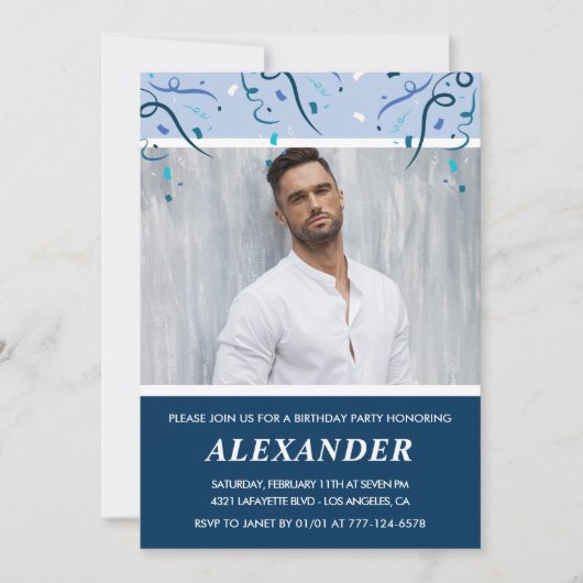 Mens Photo Marine Blue 54e anniversaire invitation (Devant)