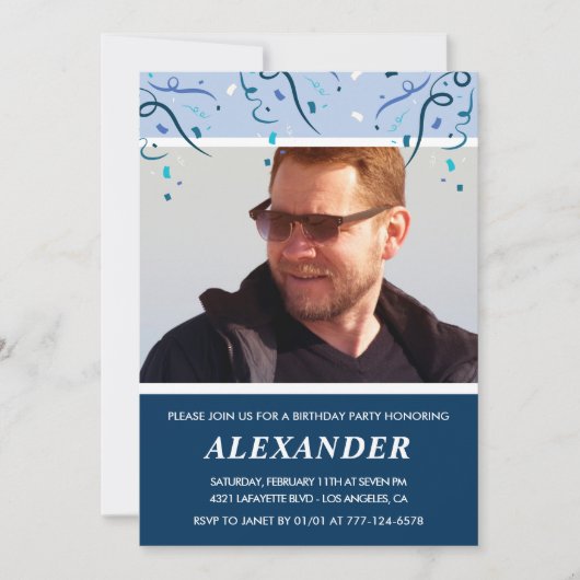 Mens Photo Marine Blue Invitations à 67e anniversa (Devant)