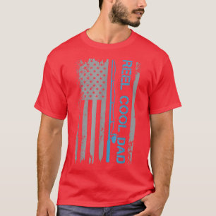 Mens Reel Cool Dad Fishing American Flag Patriotic T-shirt
