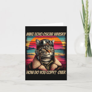 Mens Retro Kat Piloot Mike Echo O Whisky Meow Kaart
