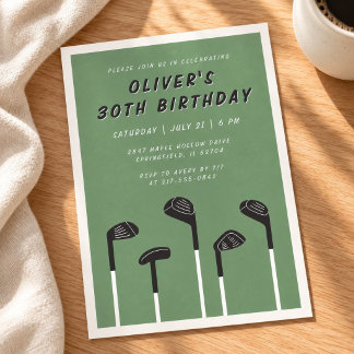 Mens Sage Green Modern Minimal Golf 30e Verjaardag Kaart