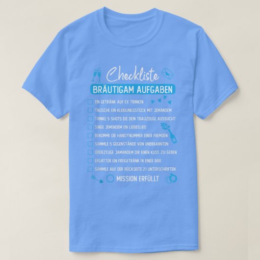 Mens Stag Party Checklist Groom Tasks  T-shirt (Design voorkant)