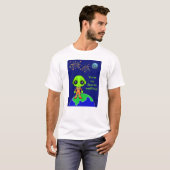 Men's T-Shirt with Alien and Fireworks for new Dad (Voorkant volledig)