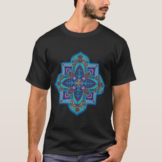 Men's tee shirt with blue mandala design  (Voorkant)
