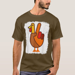 Mens Thanksgiving Turkey Hand Peace Bleached Thank T-shirt