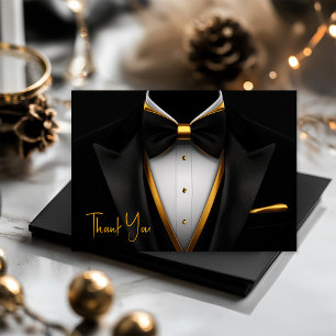 Mens Tuxedo Zwart Gouden Verjaardagsfeest Bedankkaart
