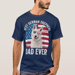 Mens White German Shepherd Dad American Flag Dog L T-shirt