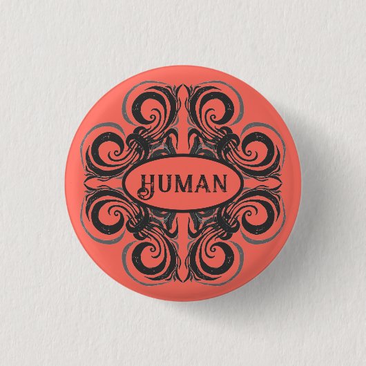 Menselijk Curvy Grafiet & Koraal Retro Ronde Button 3,2 Cm (Voorkant)