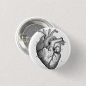 Menselijk hartdiagram Zwart-wit Button Pin (Voorkant /achterkant)