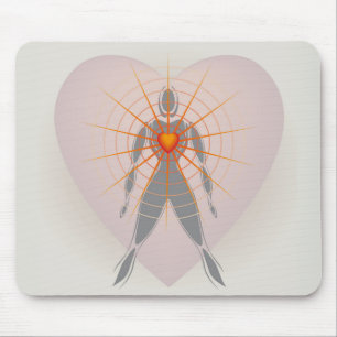 Menselijk Lichaam met Groot Hart Stralen van Licht Muismat