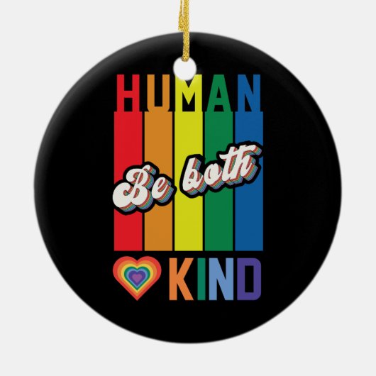 Menselijk | Wees vriendelijk | Regenboog | LGBTQ Keramisch Ornament (Achterkant)
