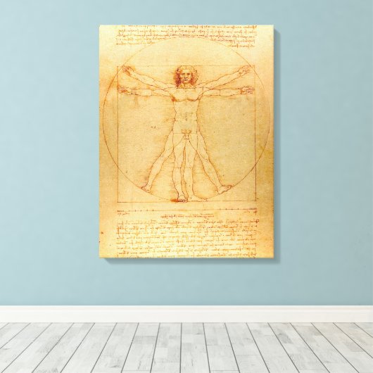 Menselijke anatomie, Vitruviaans Man van Leonardo  Canvas Afdruk (Insitu (Houten vloer))