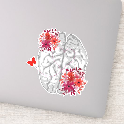 Menselijke hersenanatomie met rode bloemen sticker (Detail)