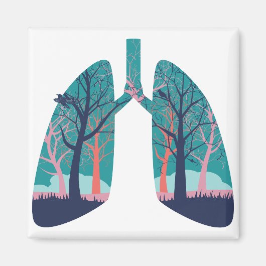 Menselijke longen met abstract bos magneet (Voorkant)