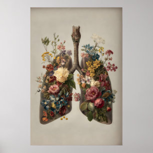 Menselijke Longen Met Bloemenprint, Anatomie Boho Poster