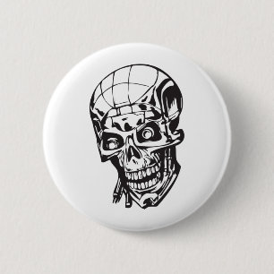 Menselijke schedel 159 ronde button 5,7 cm