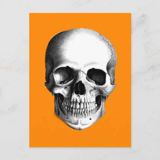 Menselijke schedel op Halloween Oranje Briefkaart (Voorkant)