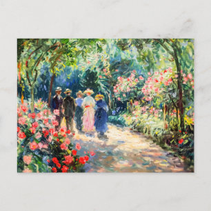 Mensen die door de tuin van het roos lopen feestdagenkaart