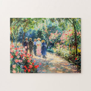 Mensen die door rozentuin lopen legpuzzel