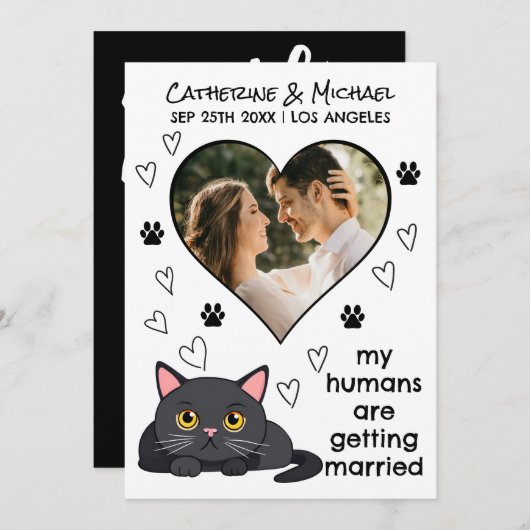 Mensen Getrouwd Kat Mam Pap Hand getrokken Save The Date (Voorkant / Achterkant)