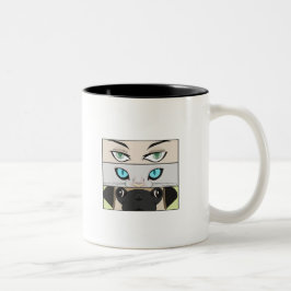 Mensen, katten en honden die naar je kijken tweekleurige koffiemok