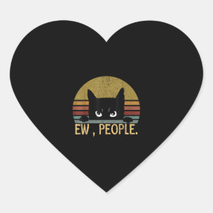 Mensen met een zwarte kat  retro - grappige kat hart sticker