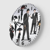 Mensen met paraplu's grote klok (Hoek)