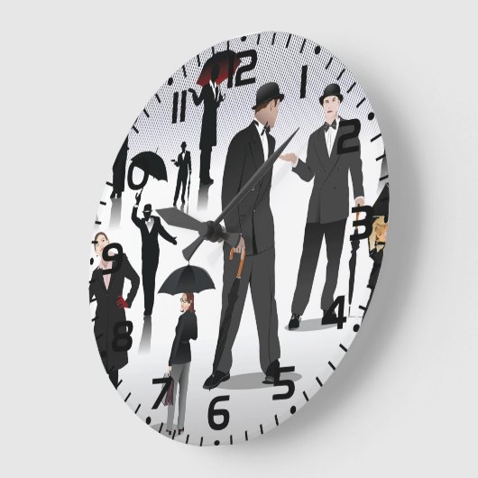 Mensen met paraplu's grote klok (Hoek)