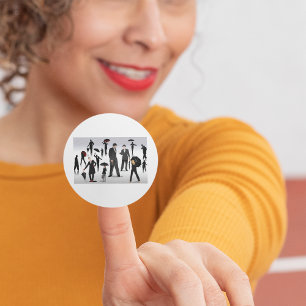 Mensen met paraplu's ronde sticker