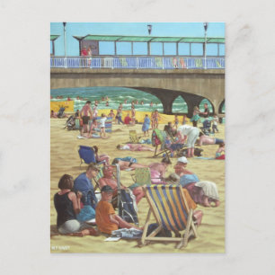 mensen op het strand van Bournemouth, Dorset, het Briefkaart