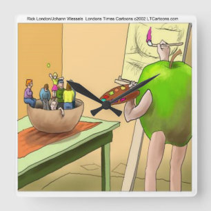 Mensen Stilleven Grappige Cartoon Wandklok Vierkante Klok