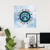 Mensen verenigd in de wereld in een vredessymbool poster (Thuiskantoor)