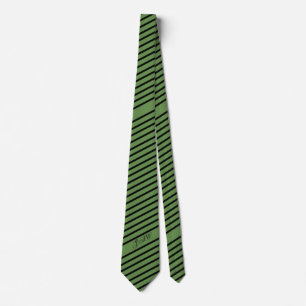 Menskleding Monogrammed Black en Dark Green Stripe Stropdas