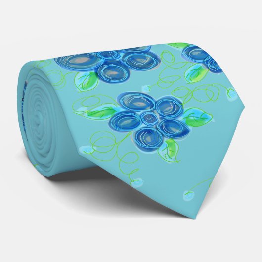 Menswear Monogrammed Blue Cravate à fleurs (Roulé)