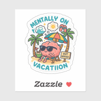 Mentaal op Vakantie – Grappige Hersen Strand Stick Sticker